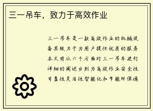 三一吊车，致力于高效作业