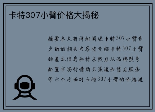 卡特307小臂价格大揭秘