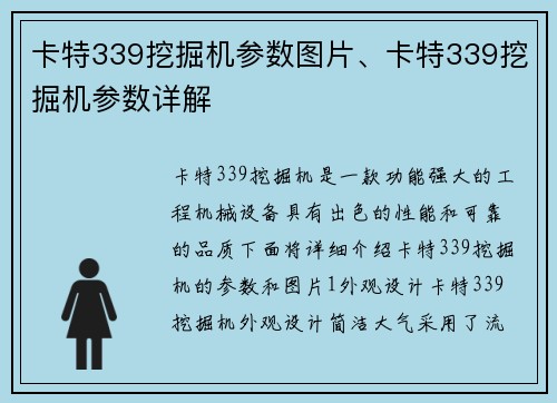 卡特339挖掘机参数图片、卡特339挖掘机参数详解