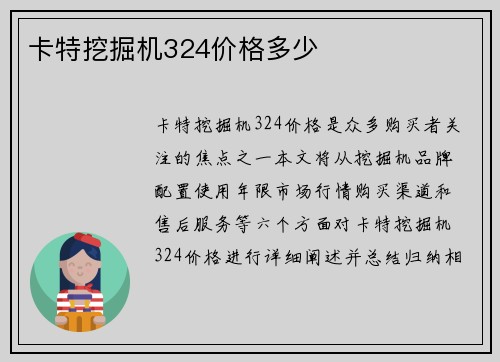 卡特挖掘机324价格多少