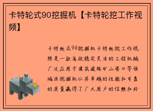 卡特轮式90挖掘机【卡特轮挖工作视频】