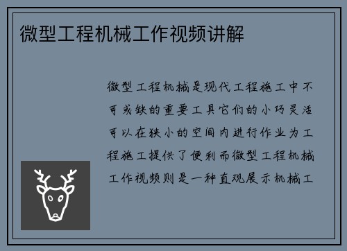微型工程机械工作视频讲解